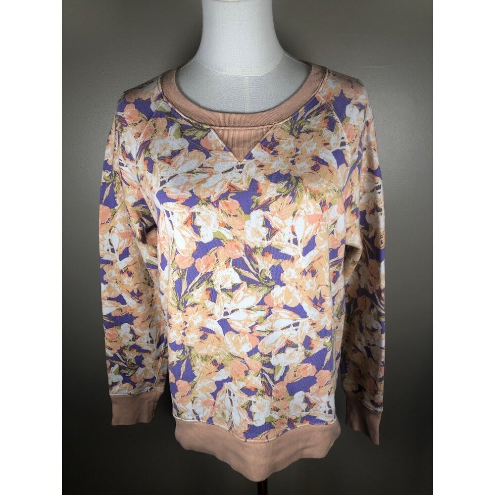 J Crew 100% Cotton Floral Print Crew Neck Peach & Purple Sweatshirt Size M